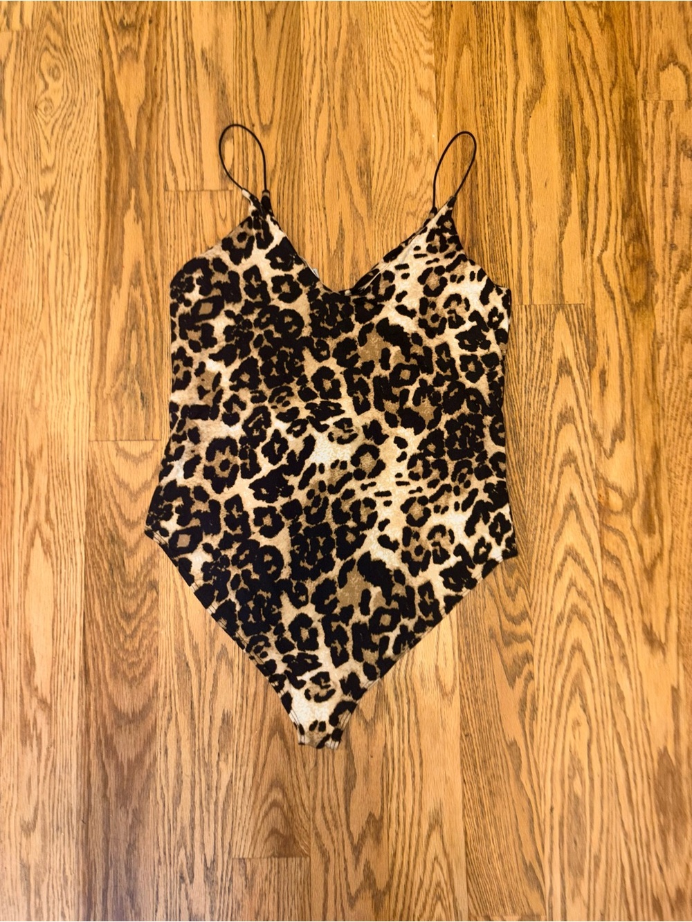 Gaze Womens Leopard Animal Print Spaghetti Strap Bodysuit Size Large